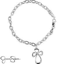 Jessica Simpson Sterling Silver Diamond Accent Cross Charm Bracelet (Bracelet)