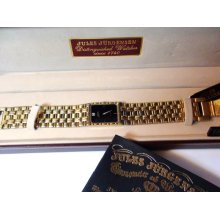 Jules Jurgensen Diamond And Onyx Dial Watch Vintage Working Gold Plated Band Unisex