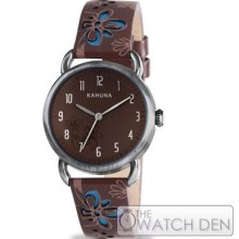Kahuna - Ladies Cut Detail Leather Strap Brown & Blue Watch - Kls-0249l