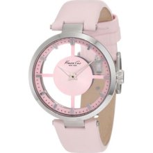 Kenneth Cole York Womens Quartz Transparent Dial Pink Leather Strap Watch