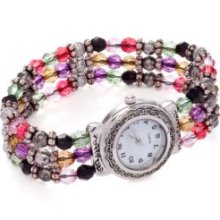 Kim RogersÂ® Multi Women's Round White Dial Multi-Bead Analog Stretch Bracelet Watch