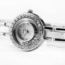 Kimio Bling White Crystal Bracelet Women Lady Steel+plastic Bangle Quartz Watch
