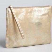 Kooba light gold metallic leather wristlet cosmetic case