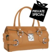 L.A.P.A. Designer Handbags, Horsebit Detail Leather Satchel Flap Bag