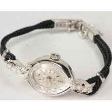 Ladies 23 Jewel 14k White Gold Diamond Art Deco Wrist Watch W/ Box