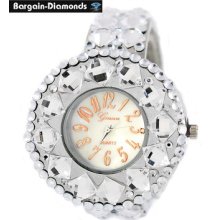 Ladies Big Silver Tone Designer-style Rose Gold Mop Fashion Dress Watch