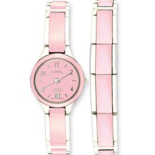 Ladies Chisel Ceramic & Stainless Steel Pink Dial Watch & 7.5in Bracelet Set