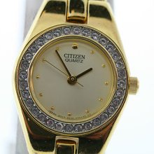 Ladies Citizen Gold Tone Crystal Bezel Gold Dial Bracelet Dress Watch