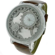 Ladies Davena 30149 Moving Gears Rhodium Mop Watch W/ Swarovski Crystals