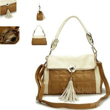 Ladies Nude Quilted Leather Style Designer Inspired Tassle Shoulder Bag Handbag