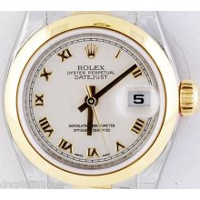 Ladies Rolex Datejust 179163 Ivory Pyramid Dome 18ky & Steel Oyster Watch Rlx730