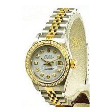 Ladies Rolex Datejust 2-Tone Preowned White/1ct Pave Set Diamond Bezel