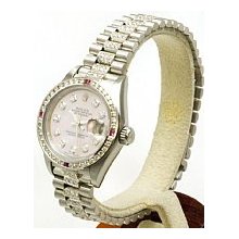 Ladies Rolex Steel Datejust Pink Dial, Diamond/Ruby Bezel - Pre-Owned
