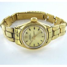 Ladies Rolex Vintage 18kt Yellow Gold Oyster Perpetual + Box Woman Wristwatch