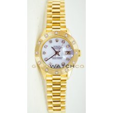 Ladys 18K Yellow Gold President Model 69178 Custom Added White Diamond Dial & Factory 12 Diamond Bezel