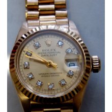 Ladys 18K Yellow Gold Rolex President Watch