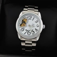 Lady's Automatic Mechanical Movement Watch Sliver Stainless Band Bling Heart