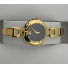 Lady's Gold Tone Movado Vivo Black Museum Dial Stainless Swiss Quartz Watch