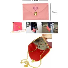 Leatherette Envelope Clutch Purse Embroidery Blank With Detachable Gold Shoulder Chain - LIGHT PINK