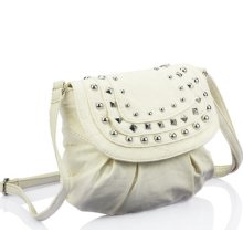 Light Cream Cross Body Bag With Studded Flap