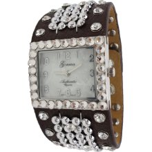 Limited Edition Genuine Brown Leather Watch w/ Ball Bearing Mesh & Crystals