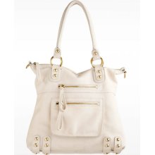 Linea Pelle Medium Dylan Leather Zip Tote in White Sand - White Sand OS