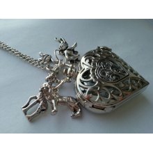 Lion King Pocket Watch Necklace Silver Heart