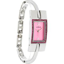 Lorus Ladies Pink Crystal Rectangular Dial Bangle Bracelet Quartz Watch LR3020
