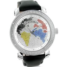 Luxurman Watches Worldface Mens Diamond Watch 0.18ct