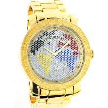 Luxurman World Map Mens Diamond Watch 0.12ct