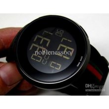 Luxury Mens Digital Digital 114 Black Pvd Lcd Multiple Time Zone Led