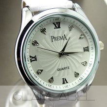 Luxury Quartz Clock Hours Analog Best Dial White Leather Wrist Watch Wc079