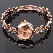 Luxury Rose Gold Diamond Dial Quartz Lady Dress Bracelet Flower Watch Steel K674