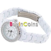 Luxury White Band Women Lady Crystal Quartz Wrist Watch