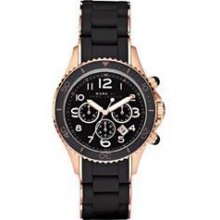 Marc Jacobs Womens Watch Rock Chronograph Silicone Watch Black & Rose Gold