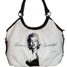 Marilyn Monroe White & Black Forever Beautiful Tote Handbag Off White