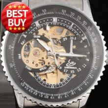 Men Automatic Skeleton Mechanical Watch Metal Steel Stainless Wristwatch Punk