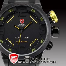 Mens 3d Shark Digital Led Date Analog Big Face Sport Steel Quartz Wrist Watch