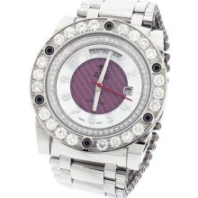 Mens Aqua Master Automatic Pink Dial Round Case7.65ct White Diamond Watch 119