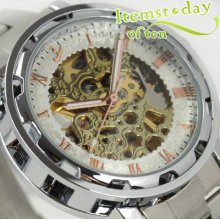 Mens Auto Selfwind Mechanical Watch See-through Skeleton Steel Hq