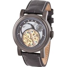 Mens Automatic 7 Diamonds Black Leather And Face Wrist Watch Szntiagolbbd