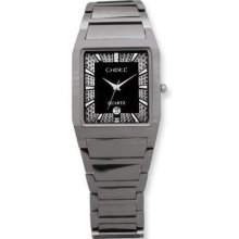 Mens Chisel Tungsten/black Illusion Dial Cz 29x34mm Watch Tpw35