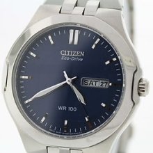 Men's Citizen Corso Stainless Steel Watch Blue Dial Day / Date Water Resistant