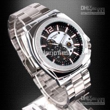 Men's Coffee Dial Fashion Quartz Wrist Watch Silver-tone Stainless S
