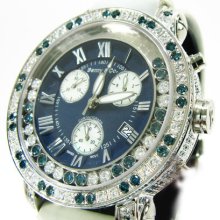 Mens Diamond Benny & Co Watch Round Cut F-G Color Hip Hop Blue 7.50ct