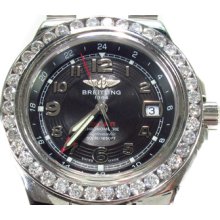 Mens Diamond Breitling GMT Watch Round Cut G Color 5.50ct