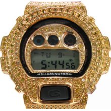 Mens Diamond Yellow Gold G-Shock Illuminator Case Casio Watch 20.00ct