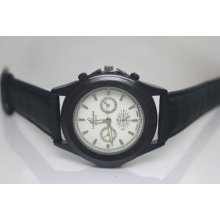 Mens Fashion Elegant Quartz Black Blue White Leather Luminous Wrist Watch