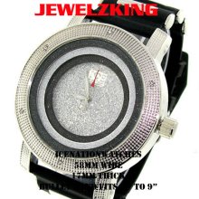 Men's Ice Nation/pave Master Iced Out Silver/black Hip Hop Silicone Band Watch