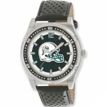 Men's Leather Strap Miami Dolphins Stainless Watch